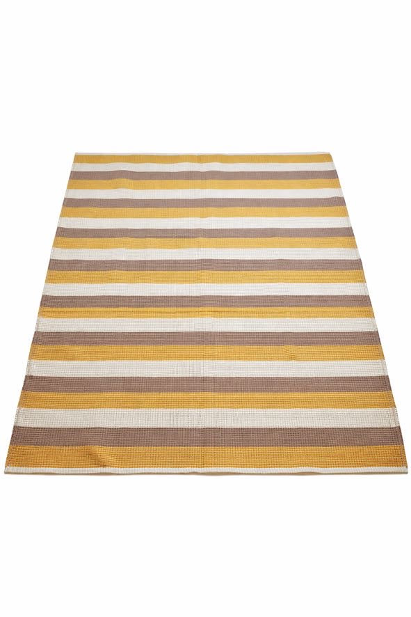 Tapete de Sala Amarelo Listrado em Algodão - 2,00m x 1,50m