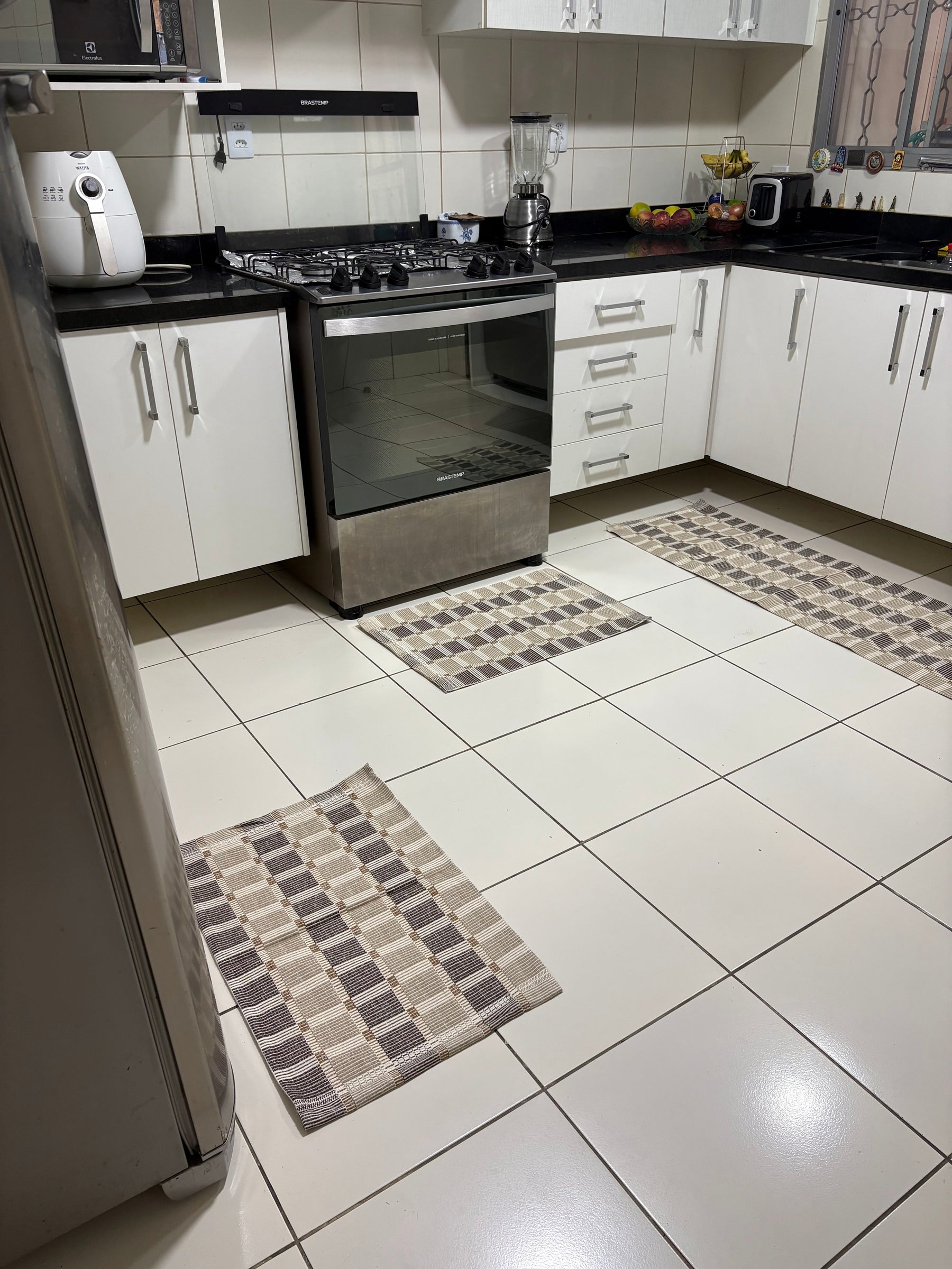 Jogo de Cozinha Aquarela Quadriculado Marrom e Bege