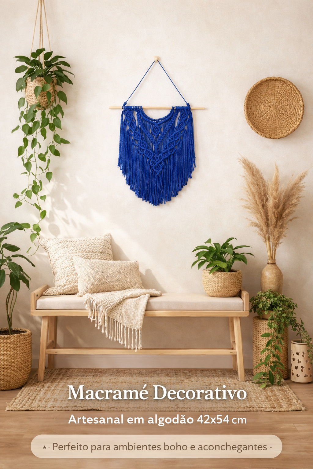Macramê Painel Azul Royal - 49cm x 76cm