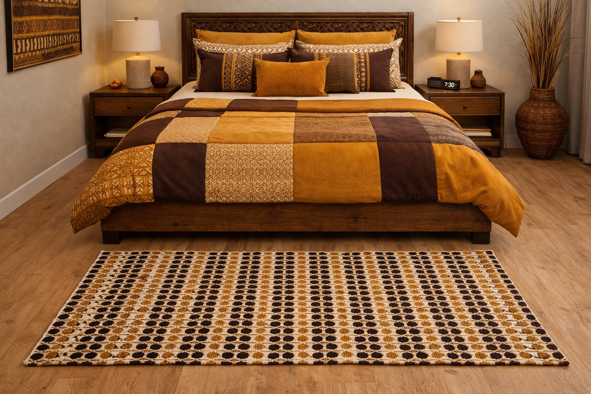 Beira de Cama Indiano Amarelo e Marrom - 1,48m x 70cm