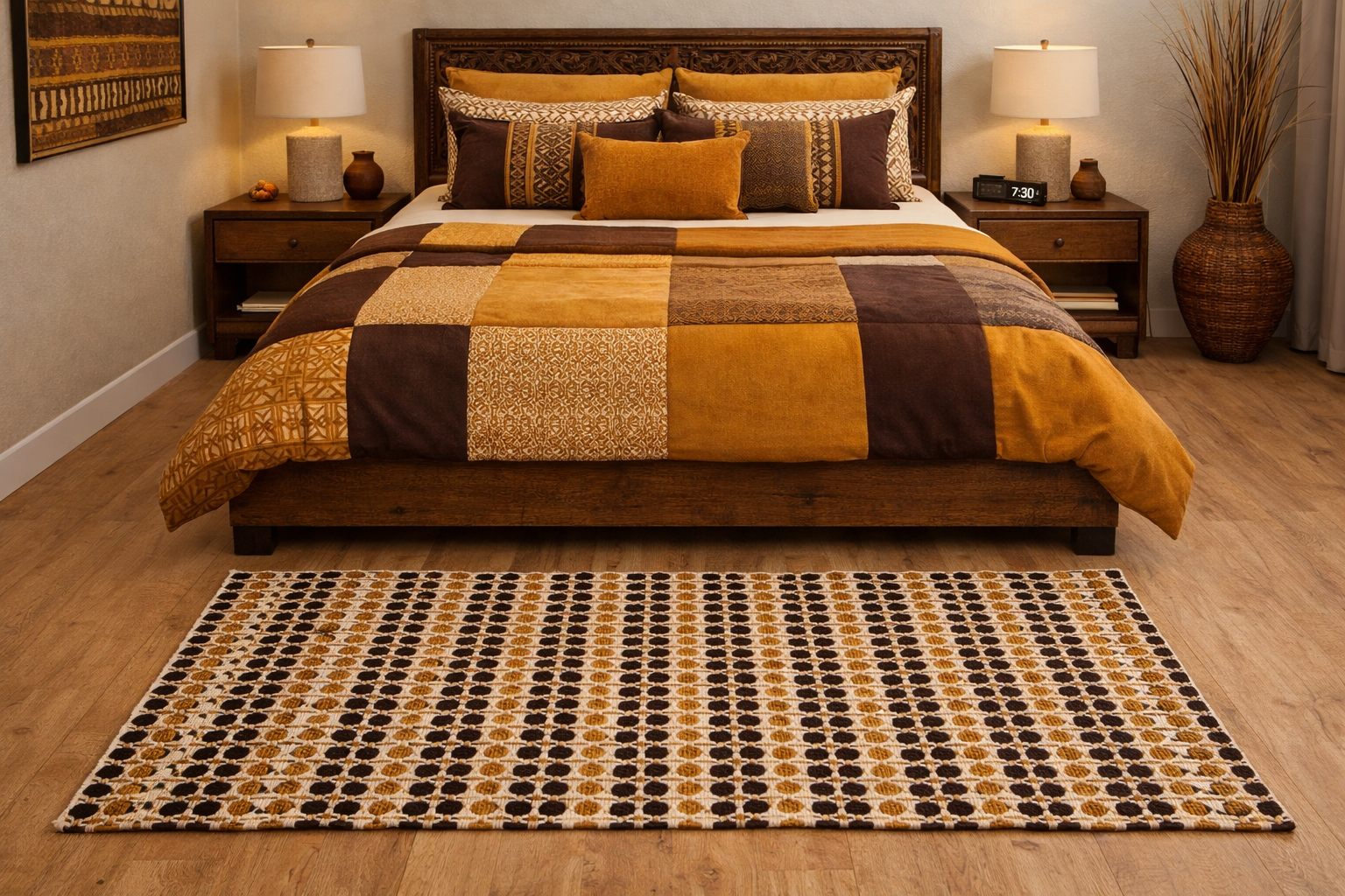 Beira de Cama Indiano Amarelo e Marrom - 1,48m x 70cm