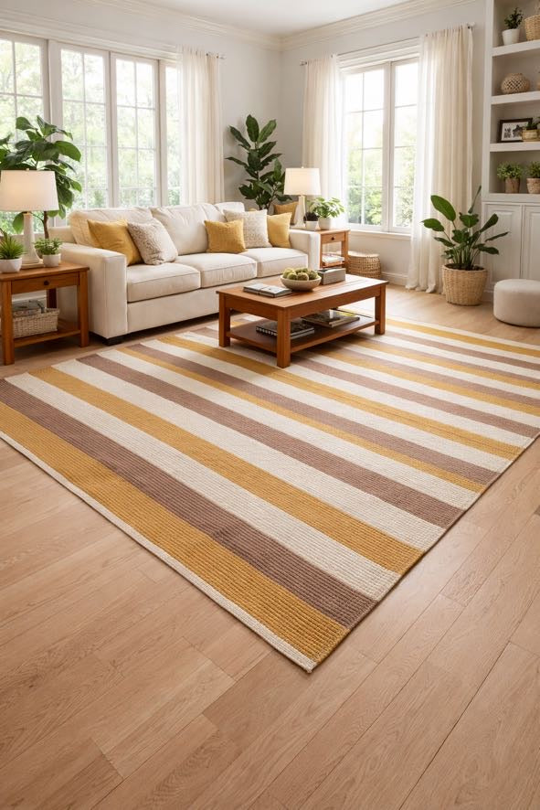 Tapete de Sala Amarelo Listrado em Algodão -  2,00m x 1,50m