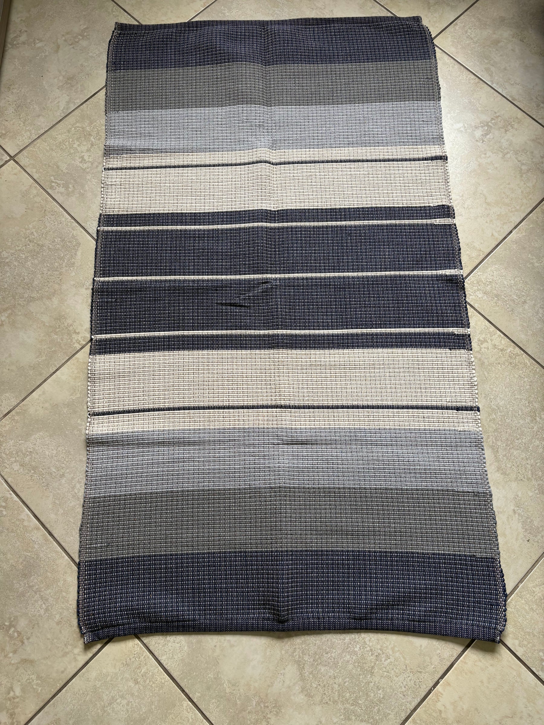 Beira de Cama Listras Azul, Cru e Cinza - 1,57 m x 85 cm