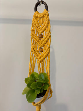 Macramê Porta Vaso Amarelo Pequeno - 47cm x 6cm