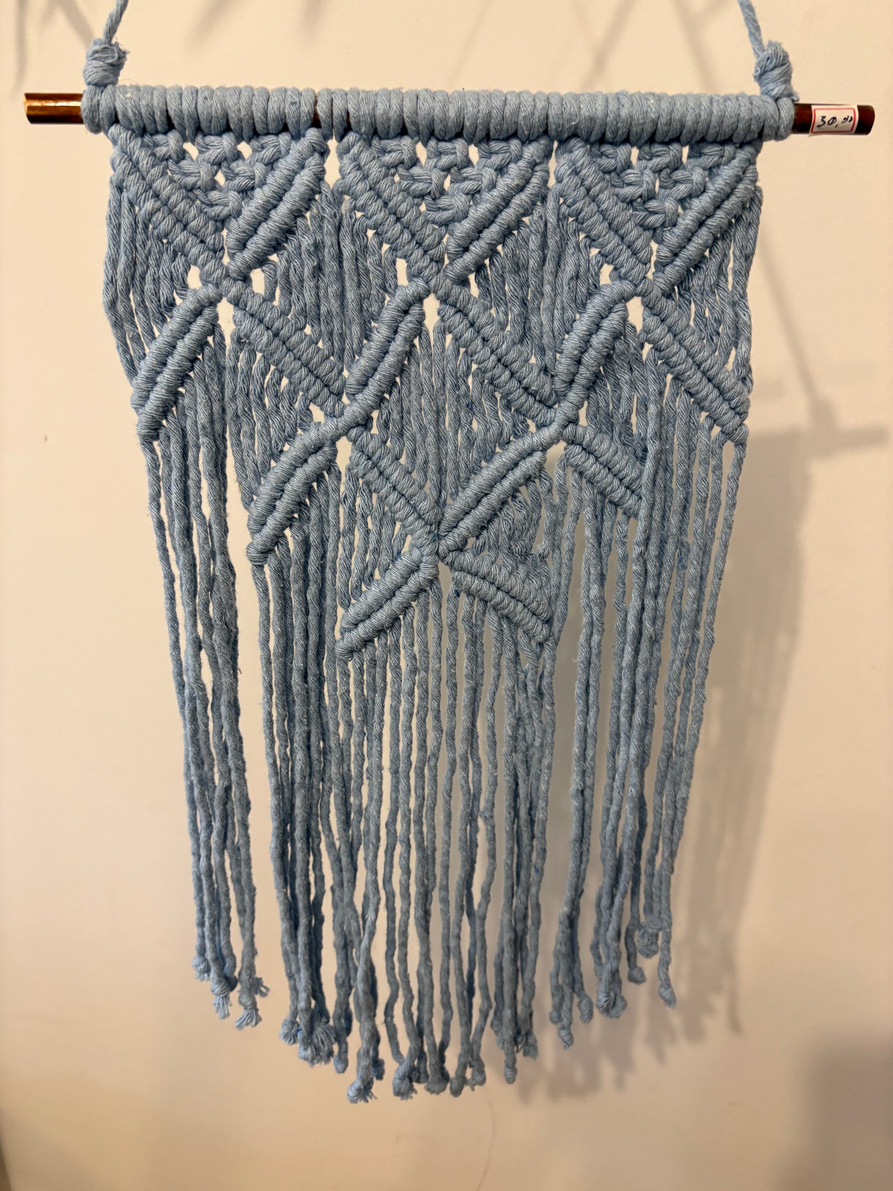 Macramê Painel Azul Geométrico - 31,5cm x 63cm