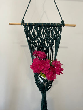 Macramê Painel Porta Vaso Verde Médio - 80cm x 32cm